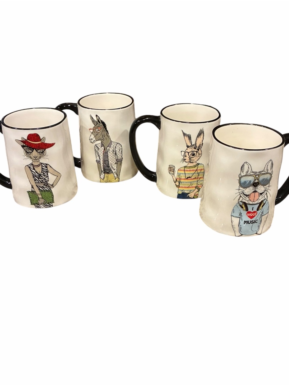 Signature Housewares Novelty "Hipster Animal" Character Mugs Donkey Rabbit Cat